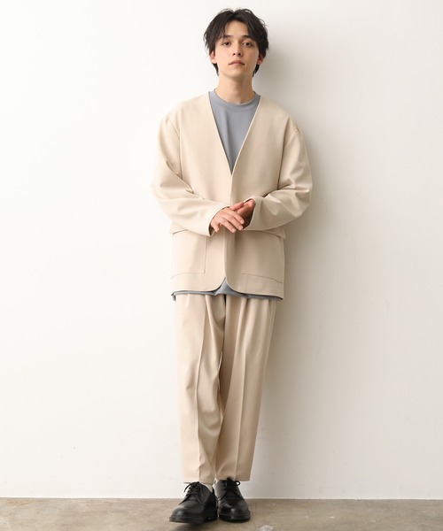 JUNRED（ジュンレッド）の「テクスチャーTRルーズノーカラーJKT（ノーカラージャケット・メンズ・ダークブラウン/ベージュ/サックスブルー・S/M/L）」の10枚目の写真