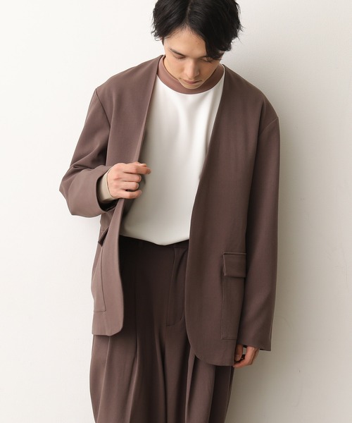 JUNRED（ジュンレッド）の「テクスチャーTRルーズノーカラーJKT（ノーカラージャケット・メンズ・ダークブラウン/ベージュ/サックスブルー・S/M/L）」の18枚目の写真