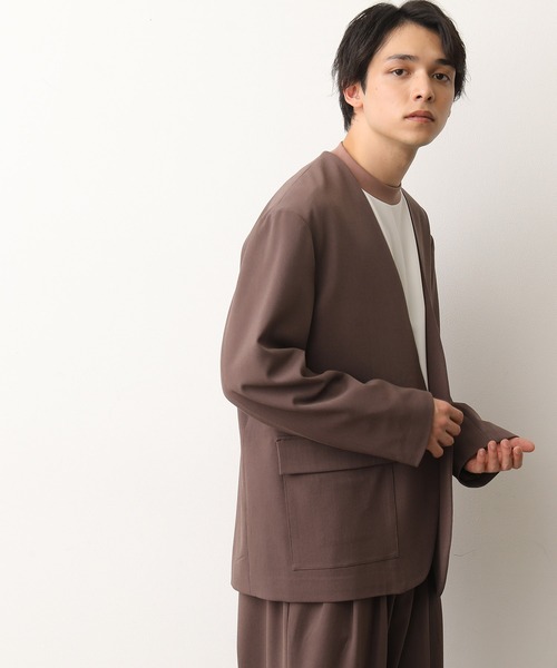 JUNRED（ジュンレッド）の「テクスチャーTRルーズノーカラーJKT（ノーカラージャケット・メンズ・ダークブラウン/ベージュ/サックスブルー・S/M/L）」の7枚目の写真