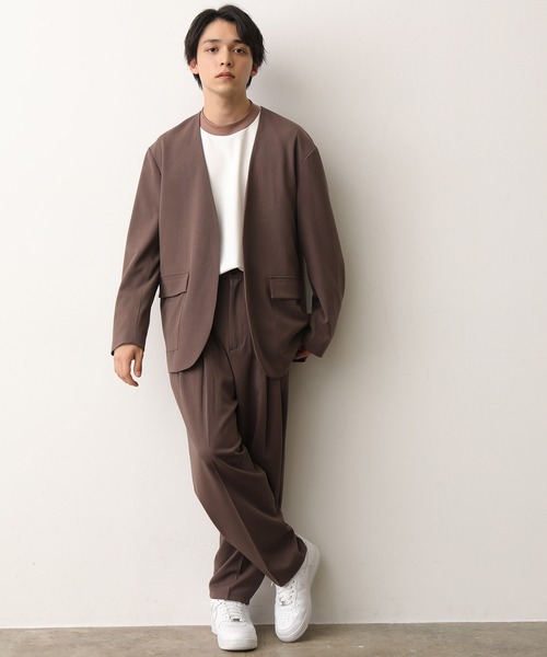 JUNRED（ジュンレッド）の「テクスチャーTRルーズノーカラーJKT（ノーカラージャケット・メンズ・ダークブラウン/ベージュ/サックスブルー・S/M/L）」の16枚目の写真