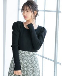 ラウンドネックデザインスリーブニット