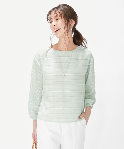 J.PRESS Ladies(J.プレス レディス)の「【洗える】シャドーボーダー カットソー(Tシャツ/カットソー・レディース・スモーキーグリーン系1/黄土色系1/ホワイト系1・SMALL)」の3枚目の写真