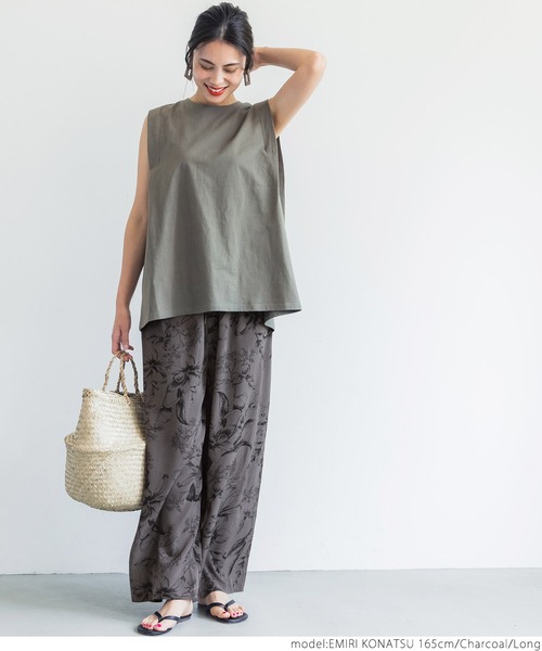 coca(coca)(コカ)の「大人フラワー柄リラックスパンツ(その他パンツ・レディース・チャコールグレー・SHORT/LONG)」の8枚目の写真