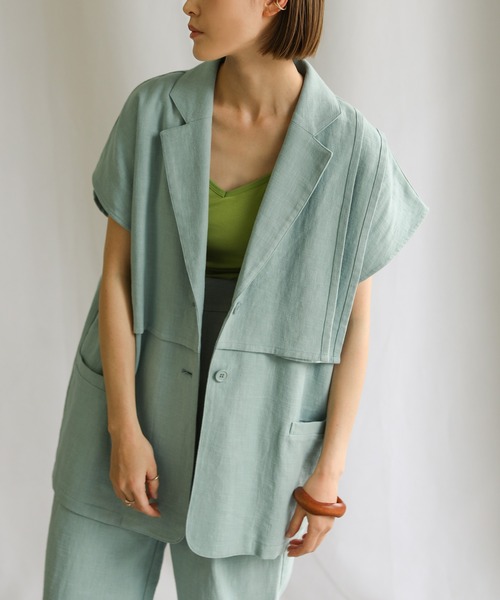 select MOCA(セレクトモカ)の「2021 SS リネンフレンチスリーブデザインジャケット(その他アウター・レディース・グレー/アイボリー/ブルーグリーン・FREE)」の1枚目の写真