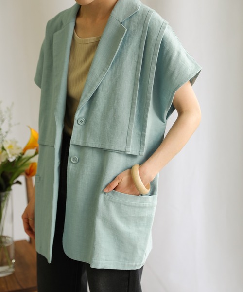 select MOCA(セレクトモカ)の「2021 SS リネンフレンチスリーブデザインジャケット(その他アウター・レディース・グレー/アイボリー/ブルーグリーン・FREE)」の17枚目の写真