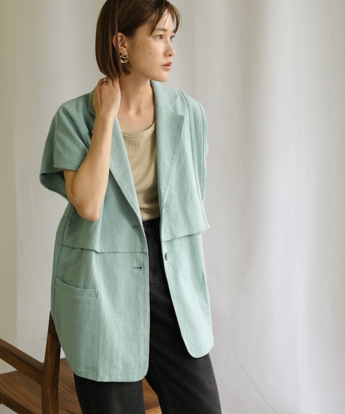 select MOCA(セレクトモカ)の「2021 SS リネンフレンチスリーブデザインジャケット(その他アウター・レディース・グレー/アイボリー/ブルーグリーン・FREE)」の18枚目の写真