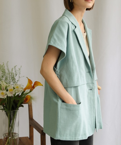 select MOCA(セレクトモカ)の「2021 SS リネンフレンチスリーブデザインジャケット(その他アウター・レディース・グレー/アイボリー/ブルーグリーン・FREE)」の22枚目の写真