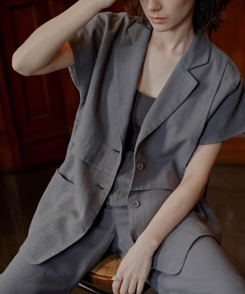 select MOCA(セレクトモカ)の「2021 SS リネンフレンチスリーブデザインジャケット(その他アウター・レディース・グレー/アイボリー/ブルーグリーン・FREE)」の8枚目の写真