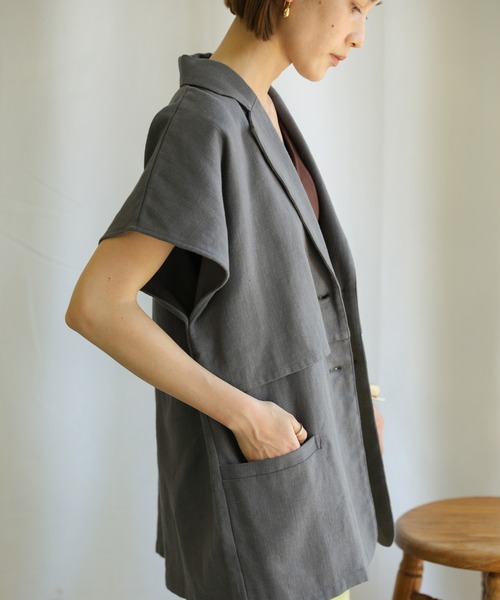 select MOCA(セレクトモカ)の「2021 SS リネンフレンチスリーブデザインジャケット(その他アウター・レディース・グレー/アイボリー/ブルーグリーン・FREE)」の13枚目の写真