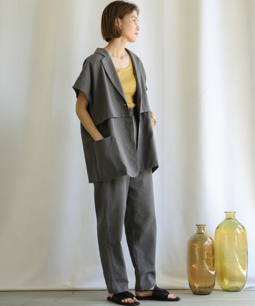 select MOCA(セレクトモカ)の「2021 SS リネンフレンチスリーブデザインジャケット(その他アウター・レディース・グレー/アイボリー/ブルーグリーン・FREE)」の16枚目の写真