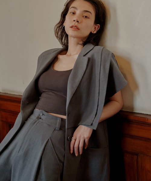 select MOCA(セレクトモカ)の「2021 SS リネンフレンチスリーブデザインジャケット(その他アウター・レディース・グレー/アイボリー/ブルーグリーン・FREE)」の7枚目の写真