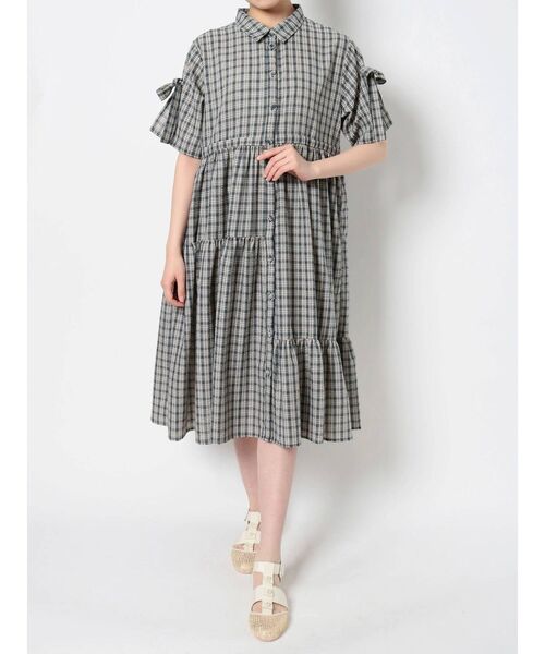 merry jenny（メリージェニー）の「スリーブリボンアシメチェックワンピース（ワンピース・レディース・ピンク/ブルー/ネイビー・FREE）」の12枚目の写真