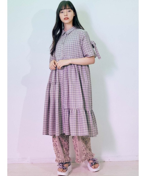 Jenny メリージェニー のファッション スリーブリボンアシメチェックワンピース ワンピース Merry 良好品