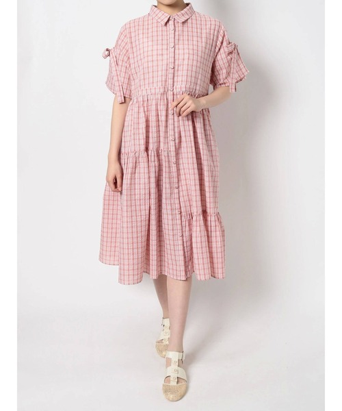 Jenny メリージェニー のファッション スリーブリボンアシメチェックワンピース ワンピース Merry 良好品