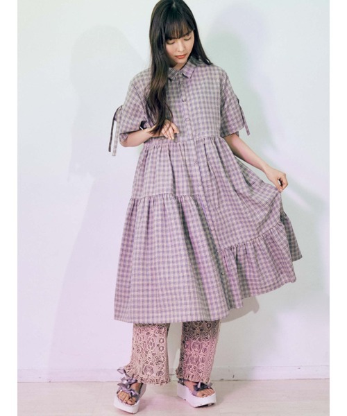 merry jenny（メリージェニー）の「スリーブリボンアシメチェックワンピース（ワンピース・レディース・ピンク/ブルー/ネイビー・FREE）」の6枚目の写真