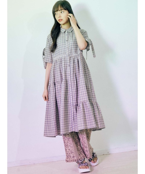 merry jenny（メリージェニー）の「スリーブリボンアシメチェックワンピース（ワンピース・レディース・ピンク/ブルー/ネイビー・FREE）」の8枚目の写真
