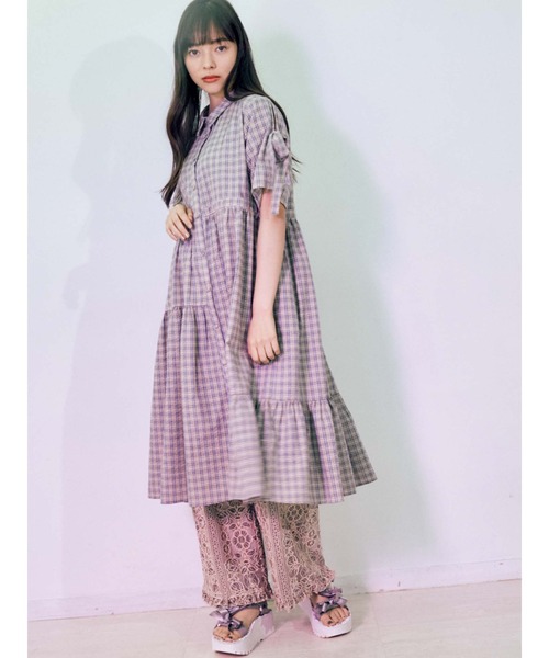 Jenny メリージェニー のファッション スリーブリボンアシメチェックワンピース ワンピース Merry 良好品