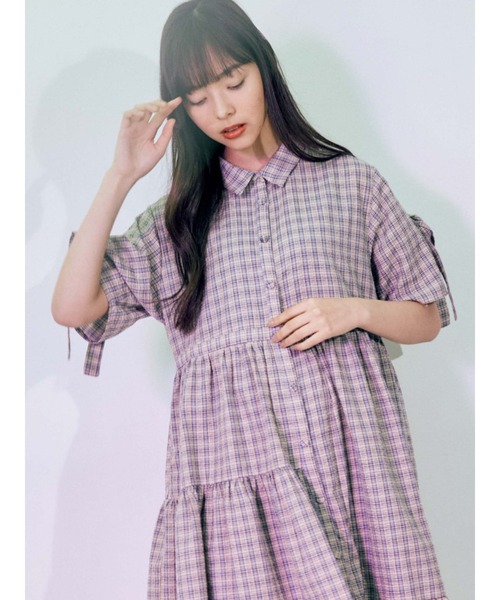 merry jenny（メリージェニー）の「スリーブリボンアシメチェックワンピース（ワンピース・レディース・ピンク/ブルー/ネイビー・FREE）」の10枚目の写真