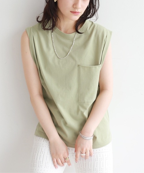 SLOBE citron.（スローブシトロン）の「SLOBE citron. BIGポッケノースリーブ【手洗い可能】◆（Tシャツ/カットソー・レディース・ホワイト/ベージュ/カーキ/ブラック系その他・FREE）」の4枚目の写真