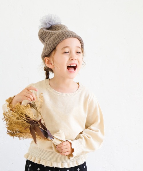 pairmanon(ペアマノン)の「【ママとおそろい】 ガールズパフスリーブ長袖ニットプルオーバー(ニット/セーター・キッズ・ミント/ブラック/アイボリー/モカ・140/150/120/100/130/110/90)」の1枚目の写真