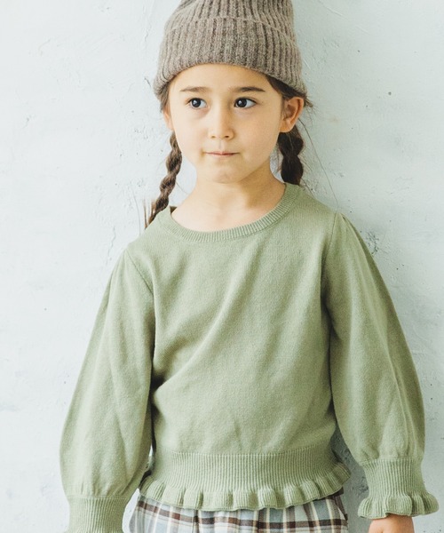 pairmanon(ペアマノン)の「【ママとおそろい】 ガールズパフスリーブ長袖ニットプルオーバー(ニット/セーター・キッズ・ミント/ブラック/アイボリー/モカ・140/150/120/100/130/110/90)」の4枚目の写真