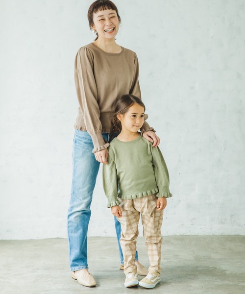 pairmanon(ペアマノン)の「【ママとおそろい】 ガールズパフスリーブ長袖ニットプルオーバー(ニット/セーター・キッズ・ミント/ブラック/アイボリー/モカ・140/150/120/100/130/110/90)」の16枚目の写真