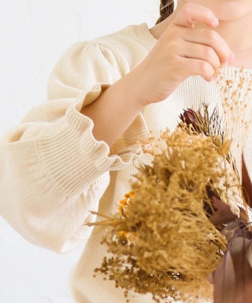 pairmanon(ペアマノン)の「【ママとおそろい】 ガールズパフスリーブ長袖ニットプルオーバー(ニット/セーター・キッズ・ミント/ブラック/アイボリー/モカ・140/150/120/100/130/110/90)」の9枚目の写真