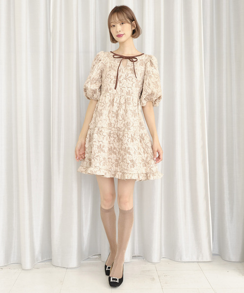 TITTY&CO.（ティティーアンドコー）の「ジャガードAラインミニワンピース（ワンピース・レディース・ブラック/ベージュ・SMALL/MEDIUM）」の11枚目の写真