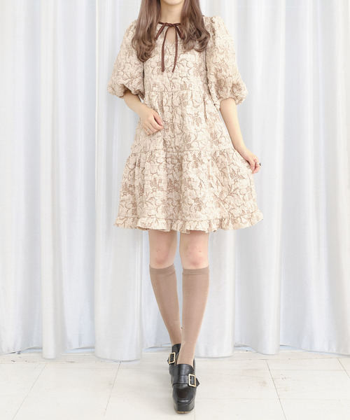 TITTY&CO.（ティティーアンドコー）の「ジャガードAラインミニワンピース（ワンピース・レディース・ブラック/ベージュ・SMALL/MEDIUM）」の13枚目の写真