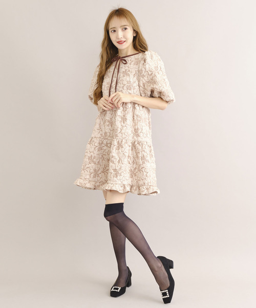 TITTY&CO.（ティティーアンドコー）の「ジャガードAラインミニワンピース（ワンピース・レディース・ブラック/ベージュ・SMALL/MEDIUM）」の17枚目の写真