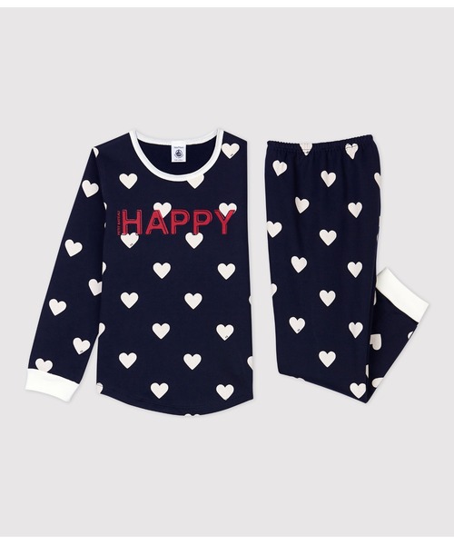 PETIT BATEAU（プチバトー）の「裏起毛ハートプリント長袖パジャマ