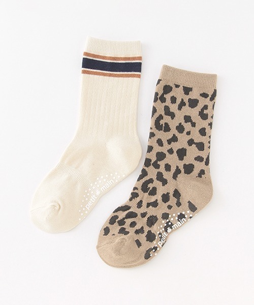 petit main（プティマイン）の「柄／ライン2Pクルーソックス（ソックス/靴下・キッズ・ベージュ/ブラウン/ネイビー・M/L/SS/S）」の2枚目の写真