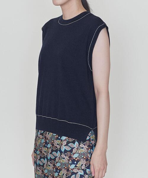 ASTRAET（アストラット）の「＜ASTRAET（アストラット）＞14G ライン ニットベスト（ベスト・レディース・オフホワイト/ネイビー・FREE）」の2枚目の写真