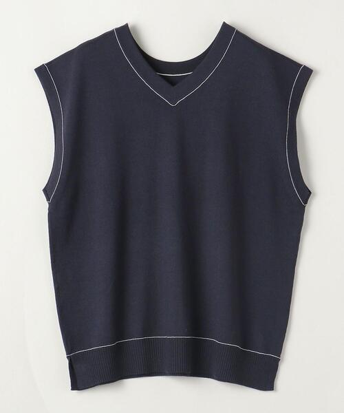 ASTRAET（アストラット）の「＜ASTRAET（アストラット）＞14G ライン ニットベスト（ベスト・レディース・オフホワイト/ネイビー・FREE）」の9枚目の写真