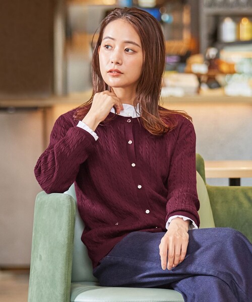 J.PRESS Ladies(J.プレス レディス)の「【洗える】KNIT BASIC ミディ丈 カーディガン(カーディガン/ボレロ・レディース・ダルブルー系/ワイン系/ブラウン系/ネイビー系/ライトグレー系・SMALL)」の5枚目の写真