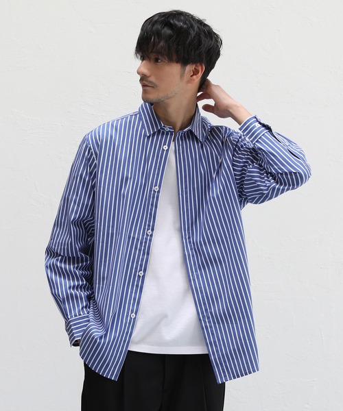 LIL VENDARS(リルヴェンダース)の「セミワイドブロードレギュラーカラー長袖シャツ(シャツ/ブラウス・メンズ・ホワイト/グレー/サックスブルー/ストライプ/チャコール/カーキ系・S/M/L/XL)」の14枚目の写真