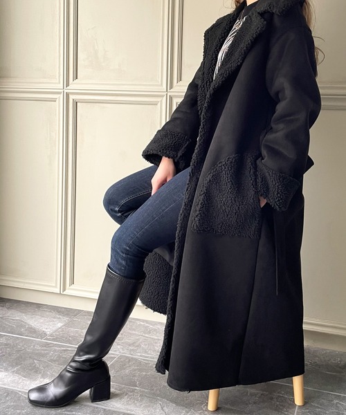 JUNOAH（ジュノア）の「ムートンボアロングコート（ムートンコート・レディース・ブラック/アイボリー/グレイッシュベージュ・MEDIUM/LARGE/X-LARGE）」の15枚目の写真