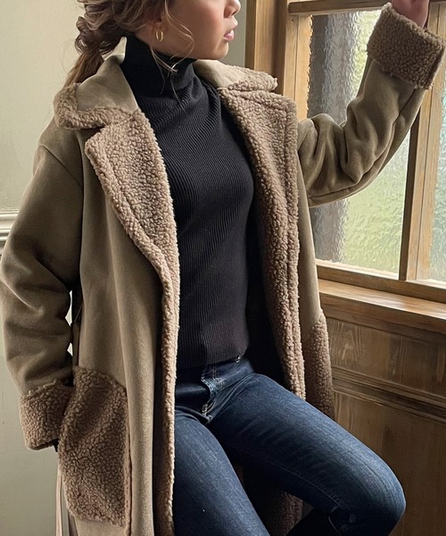 JUNOAH（ジュノア）の「ムートンボアロングコート（ムートンコート・レディース・ブラック/アイボリー/グレイッシュベージュ・MEDIUM/LARGE/X-LARGE）」の21枚目の写真