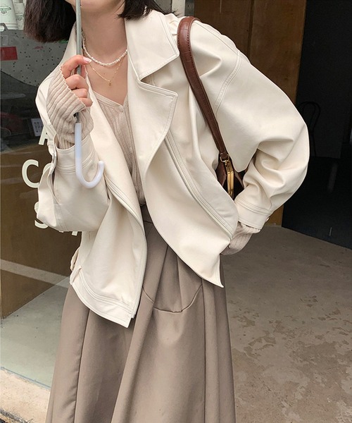 aimoha（アイモハ）の「フェイクレザージャケット（ライダースジャケット・レディース・ブラック/ベージュ・FREE）」の22枚目の写真