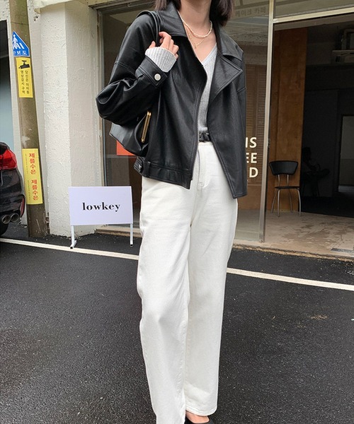 aimoha（アイモハ）の「フェイクレザージャケット（ライダースジャケット・レディース・ブラック/ベージュ・FREE）」の19枚目の写真