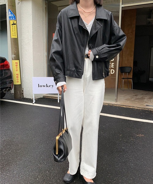 aimoha（アイモハ）の「フェイクレザージャケット（ライダースジャケット・レディース・ブラック/ベージュ・FREE）」の20枚目の写真