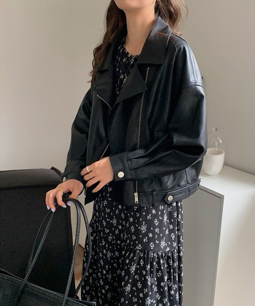 aimoha（アイモハ）の「フェイクレザージャケット（ライダースジャケット・レディース・ブラック/ベージュ・FREE）」の13枚目の写真