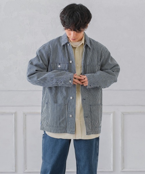 SIDEWAY STANCE（サイドウェイスタンス）の「【SIDEWAY STANCE】デニム カバーオール ジャケット（カバーオール・メンズ・ストライプ/ネイビー・MEDIUM/LARGE）」の11枚目の写真