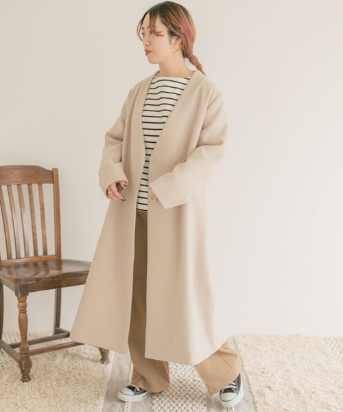 ITEMS URBANRESEARCH（アイテムズ アーバンリサーチ）の「ウールミックスノーカラーコート（ノーカラーコート・レディース・ブラック/ベージュ/ブルー・SMALL/MEDIUM/X-SMALL）」の6枚目の写真