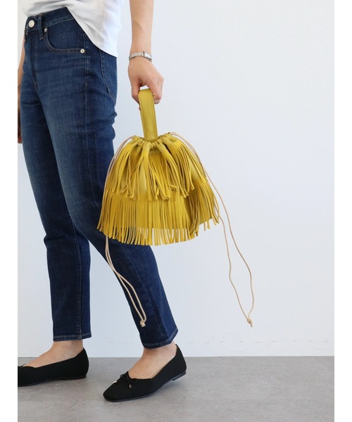 AMERICAN HOLIC（アメリカンホリック）の「フリンジ2WAY巾着バッグ（ハンドバッグ・レディース・ライトブルー/イエロー/グレイッシュベージュ・FREE）」の6枚目の写真