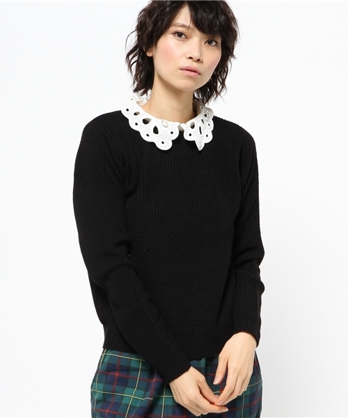 Chico（チコ）の「レース衿片畦ニット（ニット/セーター・レディース・ホワイト/ダークグリーン/グレー/ブラック・FREE）」の8枚目の写真
