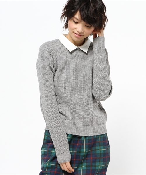 Chico（チコ）の「レース衿片畦ニット（ニット/セーター・レディース・ホワイト/ダークグリーン/グレー/ブラック・FREE）」の9枚目の写真