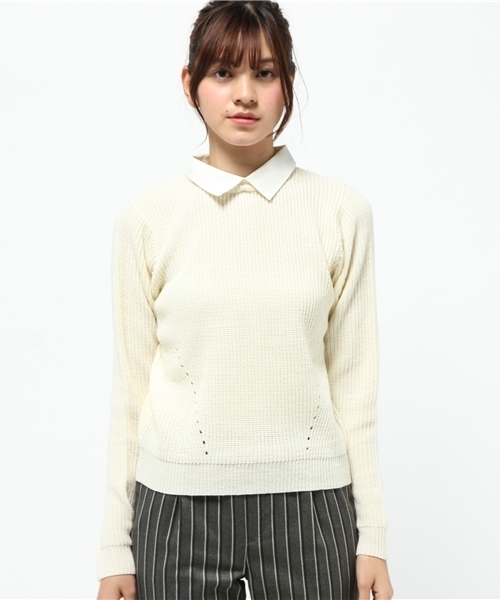 Chico（チコ）の「レース衿片畦ニット（ニット/セーター・レディース・ホワイト/ダークグリーン/グレー/ブラック・FREE）」の5枚目の写真