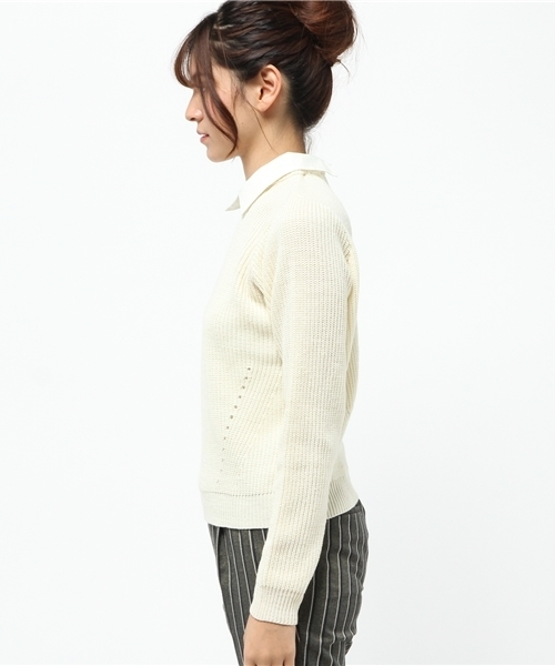 Chico（チコ）の「レース衿片畦ニット（ニット/セーター・レディース・ホワイト/ダークグリーン/グレー/ブラック・FREE）」の6枚目の写真