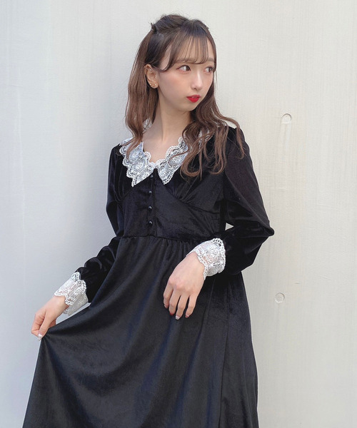 titty&Co. PETIT(ティティアンドコープティ)の「【titty&Co.PETIT】ベロアレースミディワンピース(ワンピース・レディース・ブラック・FREE)」の4枚目の写真